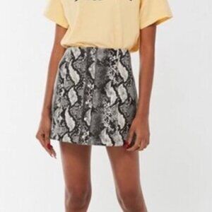 UO Siren Snake Print Button-Front Mini Skirt Medium
